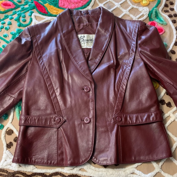 VTG 70’s Bermans Leather blazer Oxblood color size Lg - Picture 6 of 10